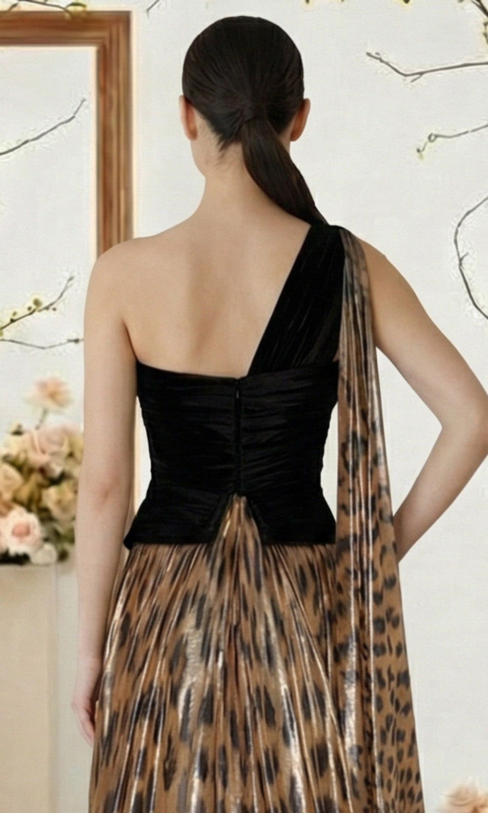 MNM COUTURE F02953A - Asymmetric A-Line Dress with Animal Print Prom Dresses in Tiger 