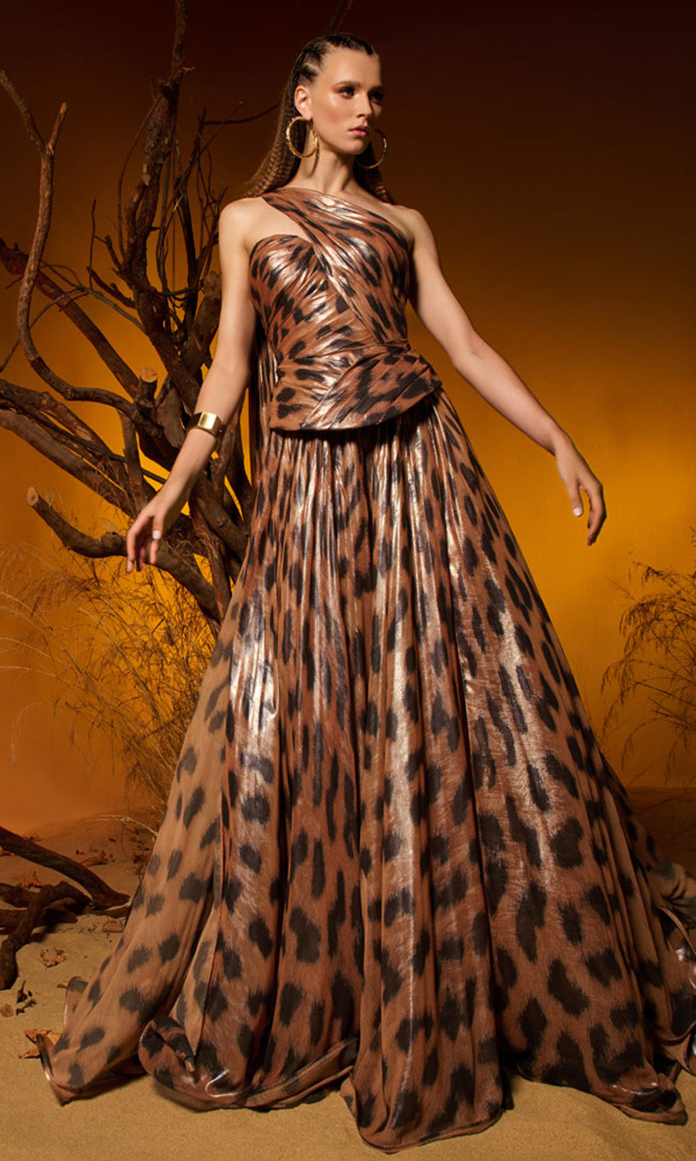 MNM COUTURE F02953 - One Shoulder Animal Print Dress with Slit Prom Dresses in Black 
