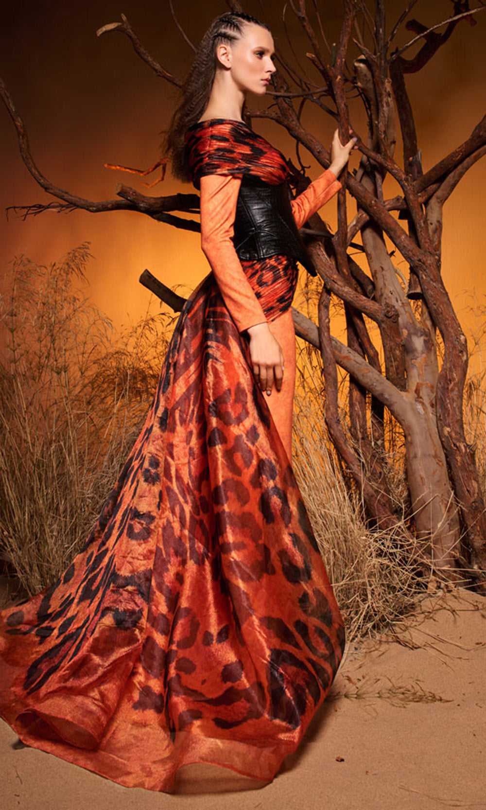 MNM COUTURE F02972 - Printed Overskirt Off Shoulder Evening Gown Mother Of The Bride Dresses in Print 