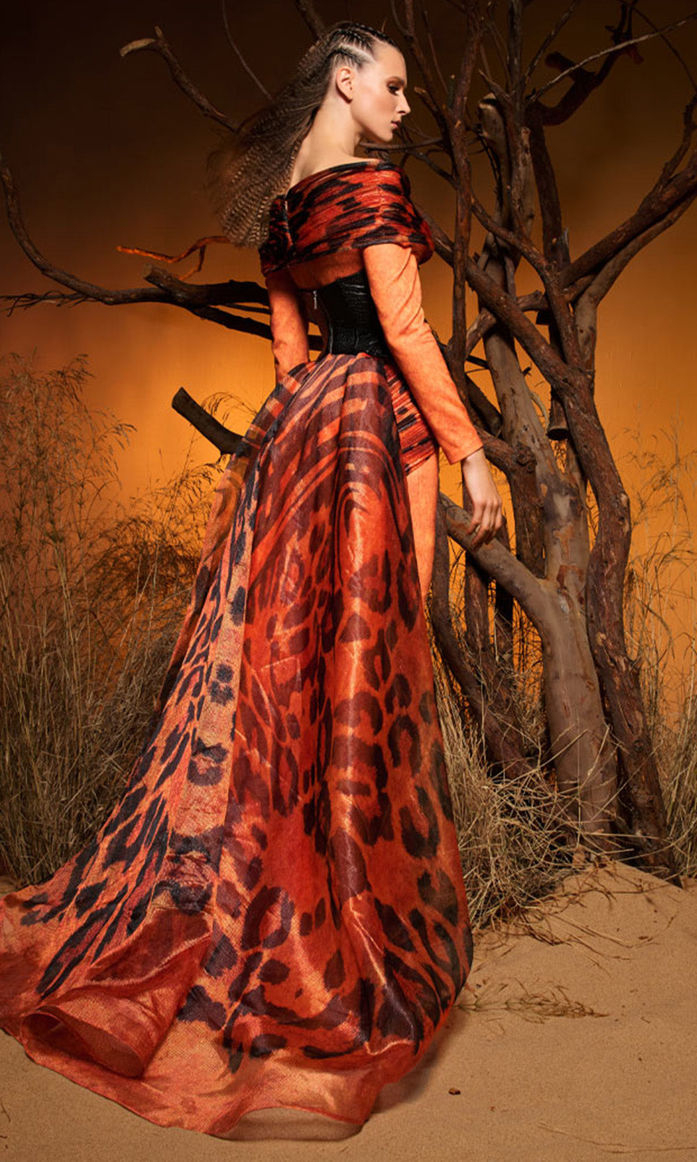 MNM COUTURE F02972 - Printed Overskirt Off Shoulder Evening Gown Mother Of The Bride Dresses in Print 
