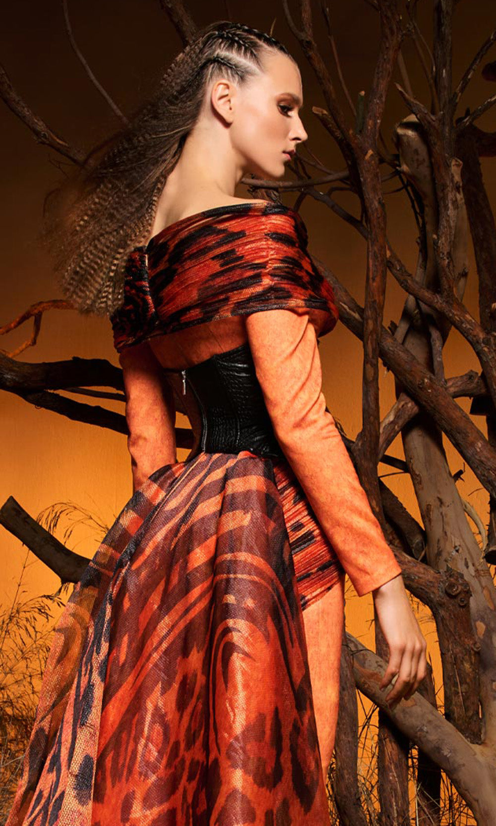 MNM COUTURE F02972 - Printed Overskirt Off Shoulder Evening Gown Mother Of The Bride Dresses in Print 