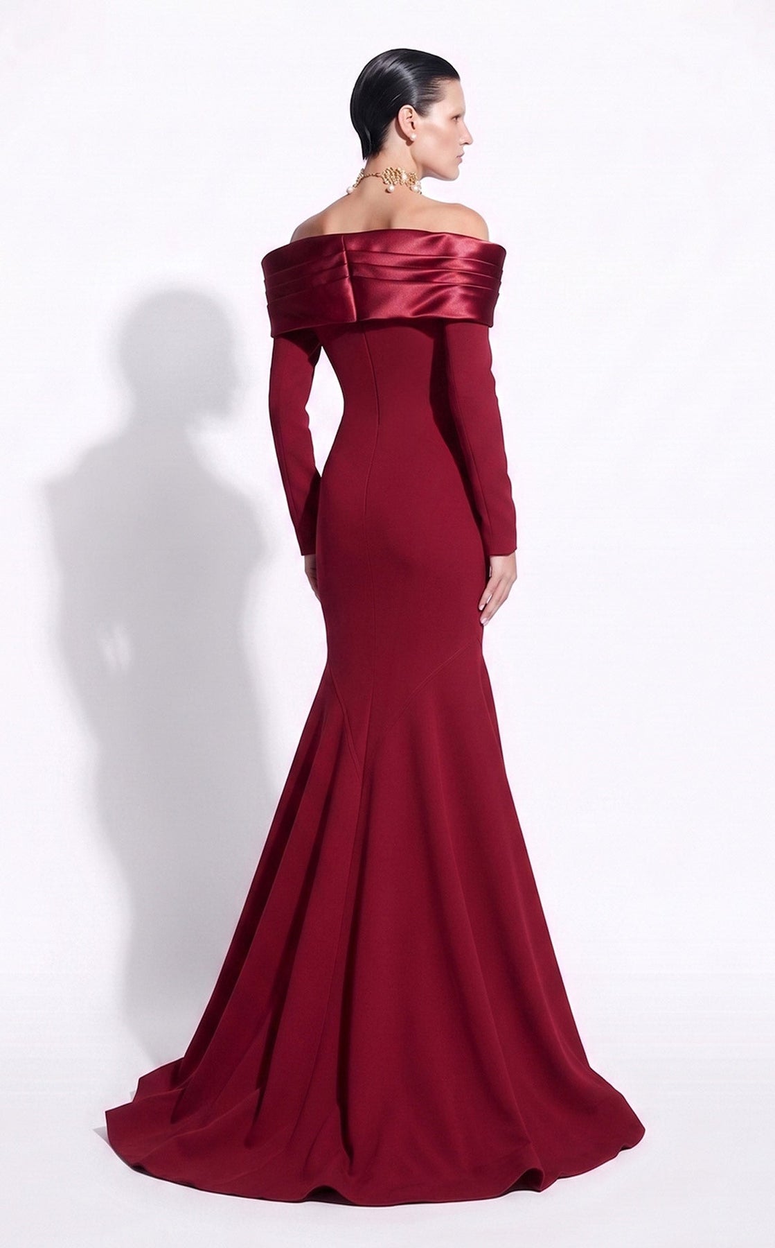 MNM COUTURE F02973A - Long Sleeve Evening Gown with Seam Detail