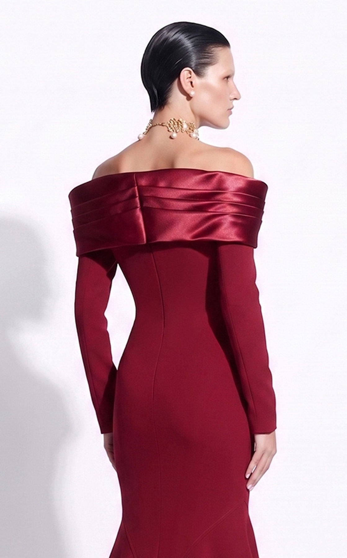 MNM COUTURE F02973A - Long Sleeve Evening Gown with Seam Detail