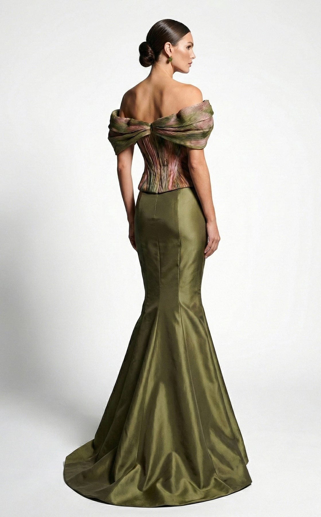MNM COUTURE F02981A - Draped Short Sleeve Basque Evening Gown