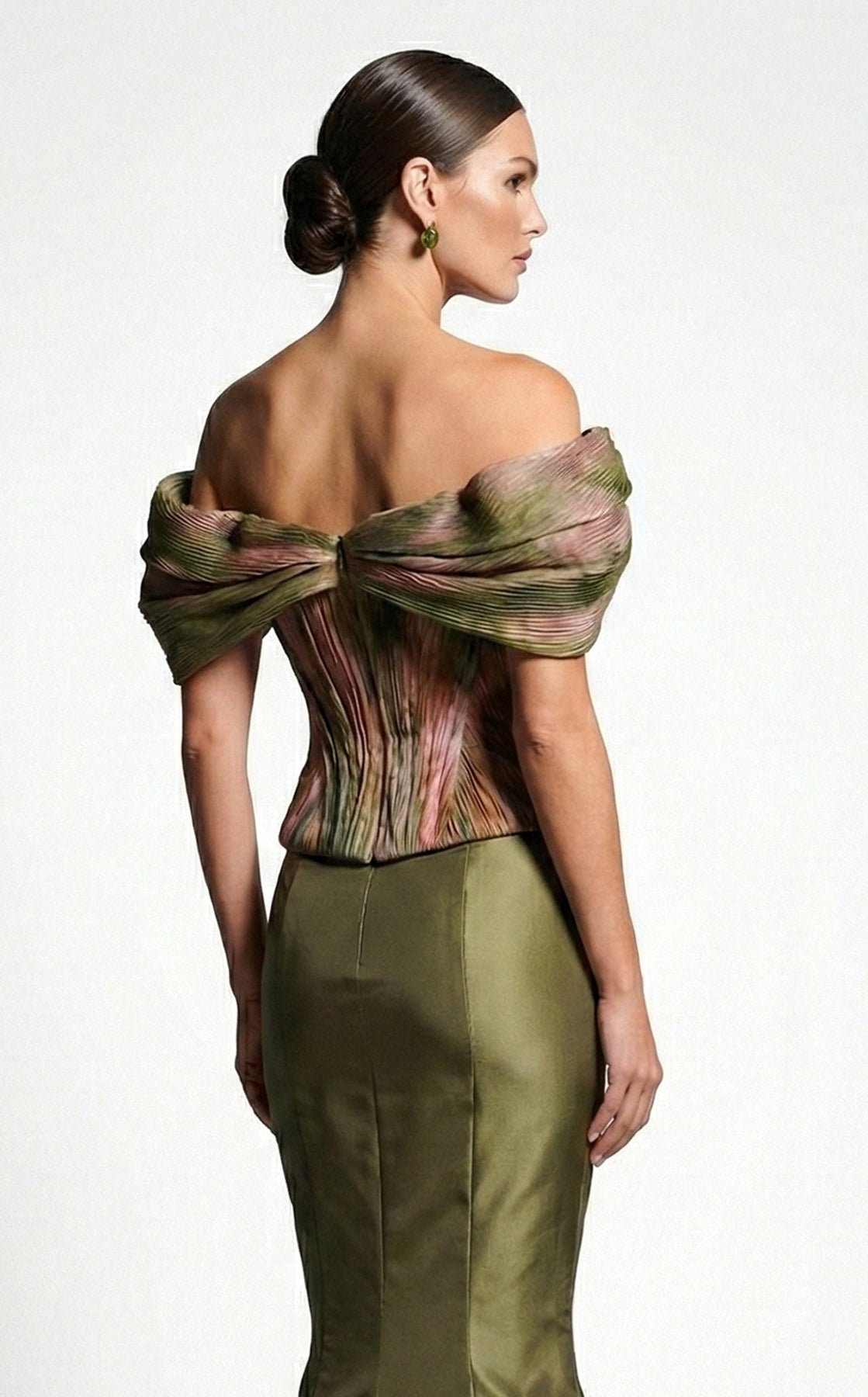 MNM COUTURE F02981A - Draped Short Sleeve Basque Evening Gown