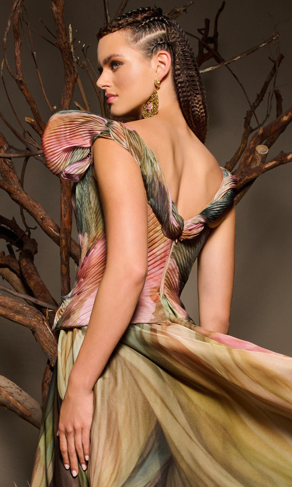 MNM COUTURE F02981 - V-Back Printed A-Line Long Gown Evening Dresses in Multi Color