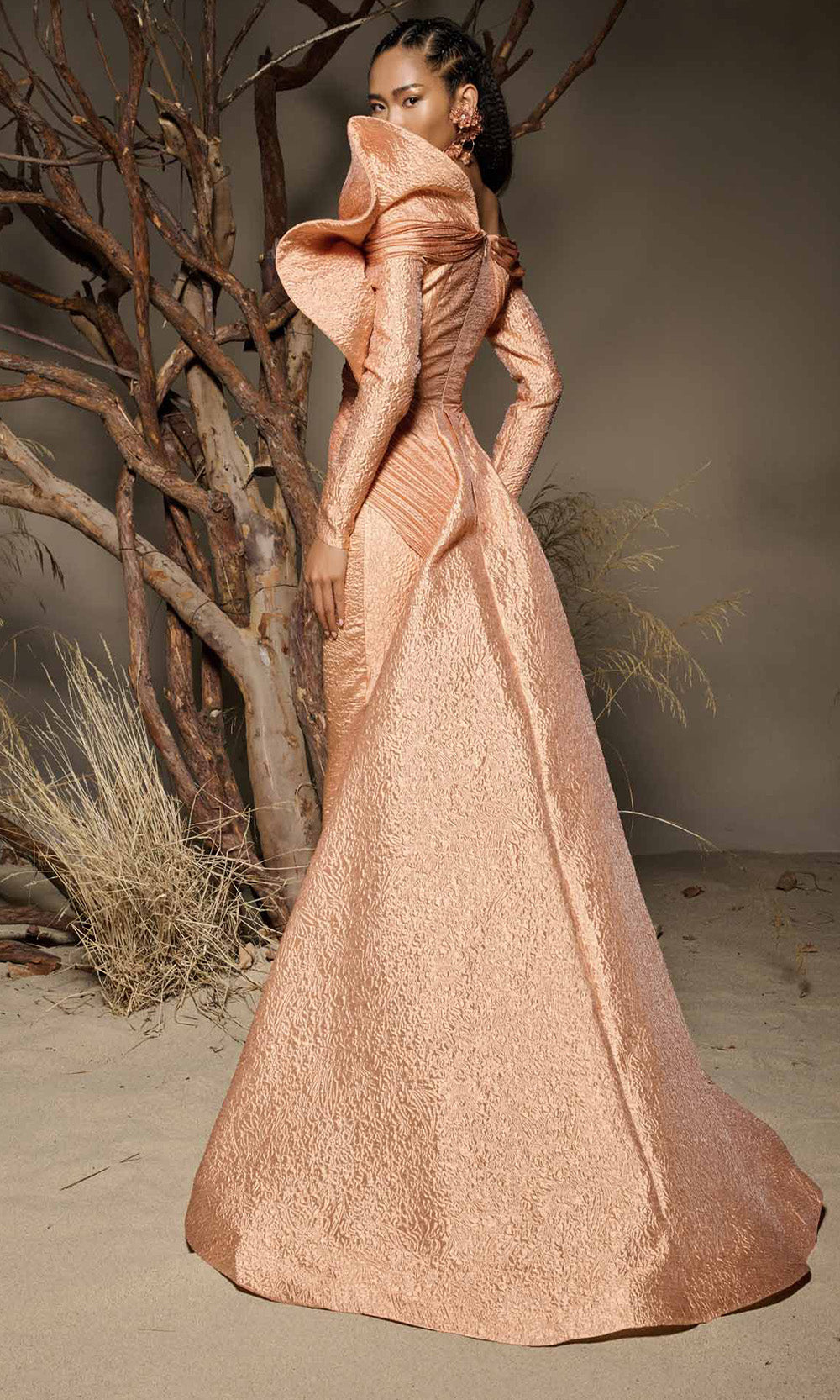 MNM COUTURE F02982 - Off Shoulder Textured Jacquard Overskirt Gown Mother of the Bride Dresses in Pink 