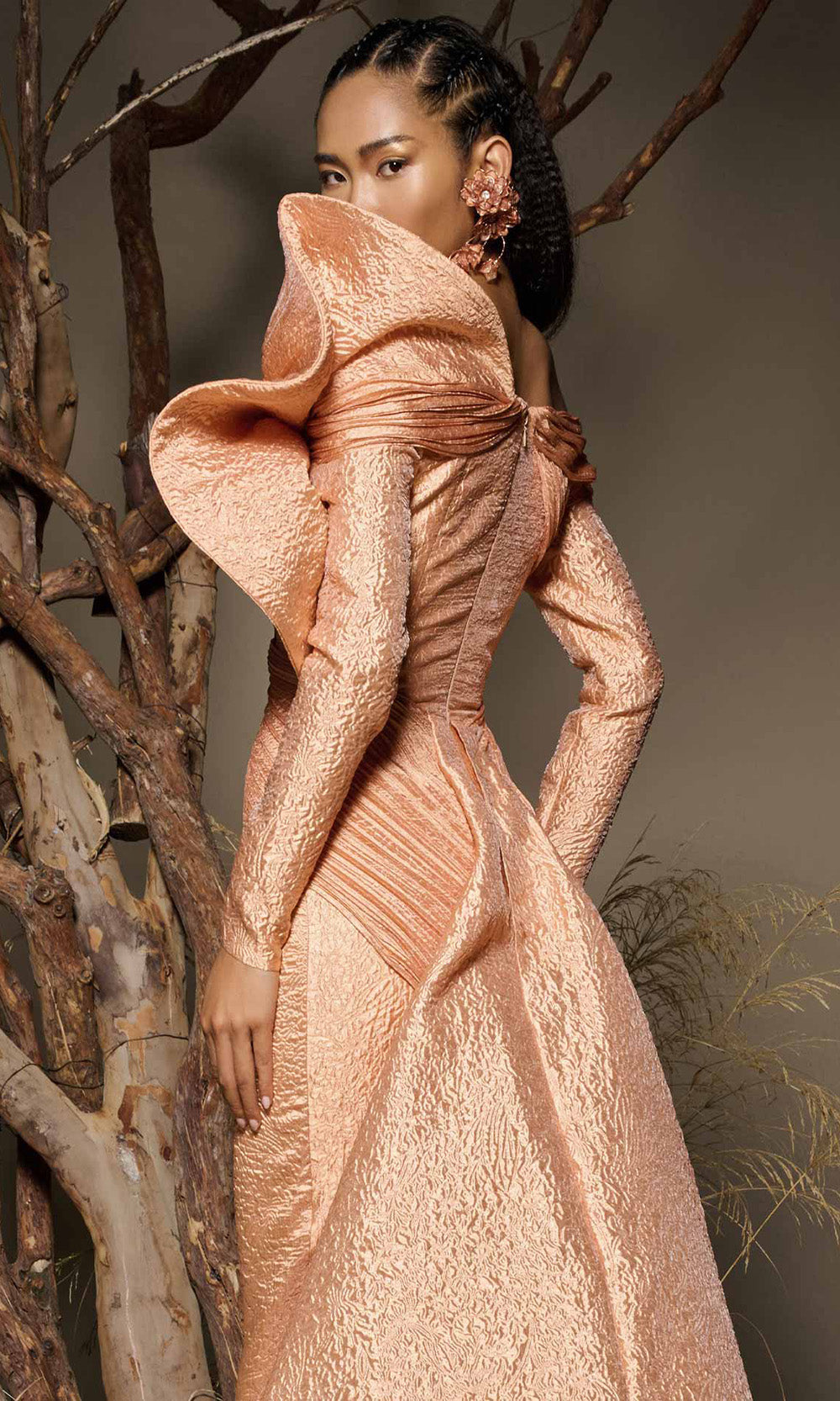 MNM COUTURE F02982 - Off Shoulder Textured Jacquard Overskirt Gown Mother of the Bride Dresses in Pink 
