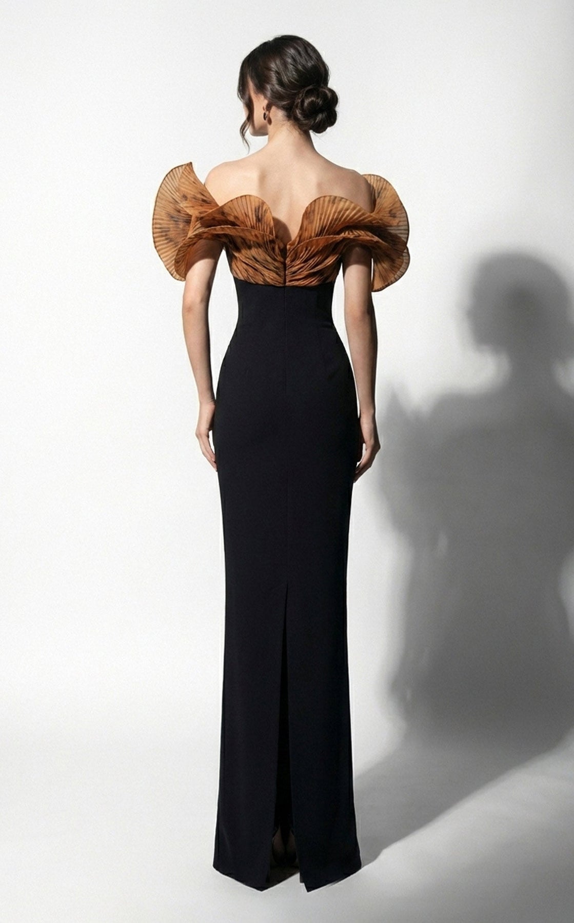 MNM COUTURE F03033 - Printed Off Shoulder Evening Gown with Slit