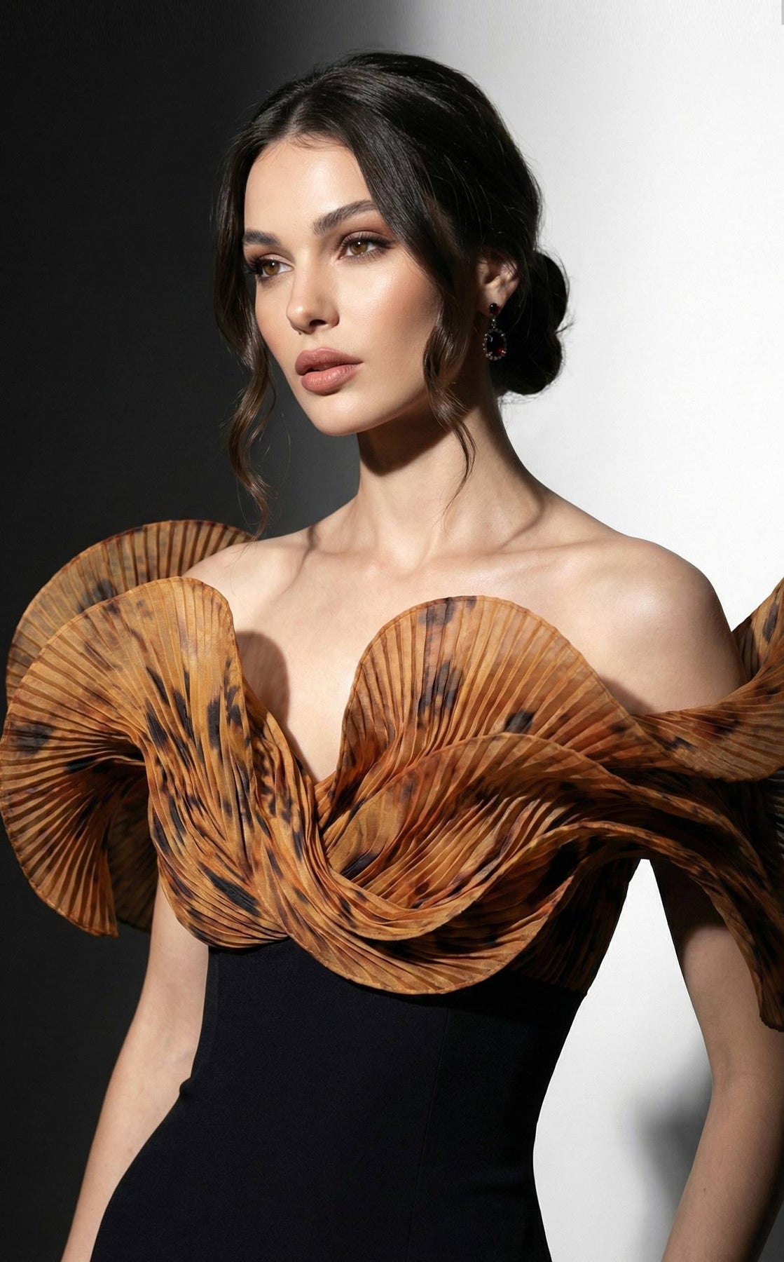 MNM COUTURE F03033 - Printed Off Shoulder Evening Gown with Slit