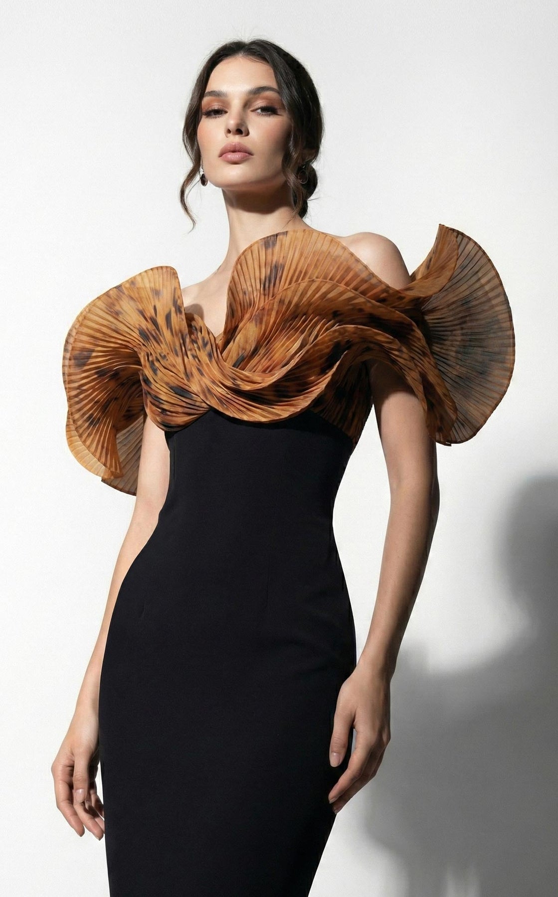 MNM COUTURE F03033 - Printed Off Shoulder Evening Gown with Slit