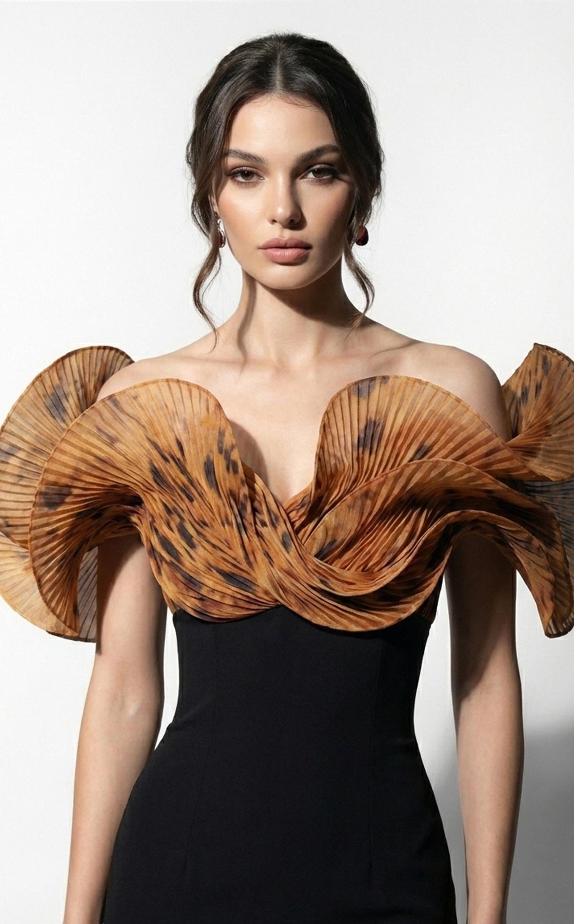 MNM COUTURE F03033 - Printed Off Shoulder Evening Gown with Slit