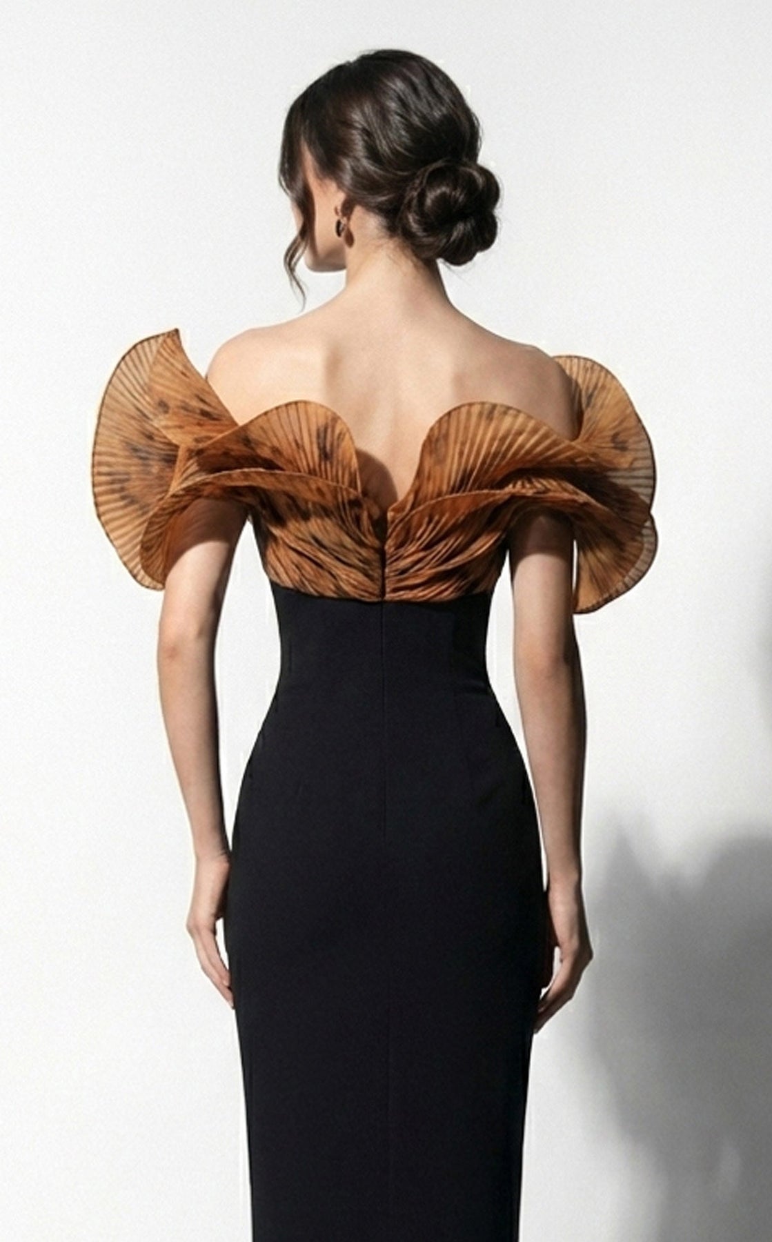 MNM COUTURE F03033 - Printed Off Shoulder Evening Gown with Slit