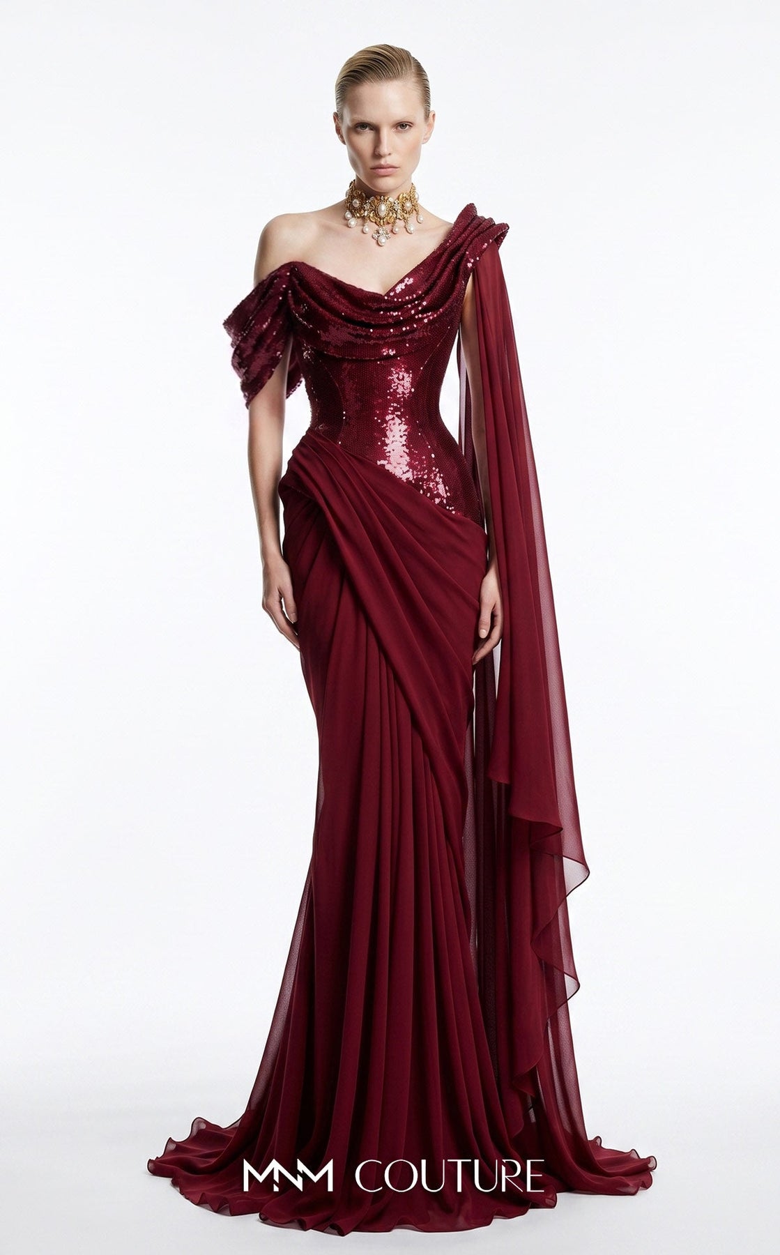 MNM COUTURE F03048 - Draped Corset Sheath Evening Gown