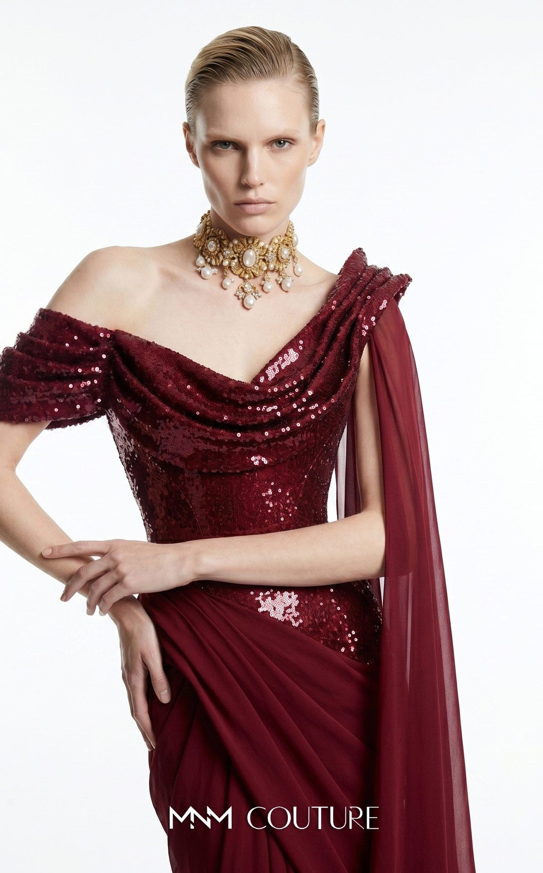 MNM COUTURE F03048 - Draped Corset Sheath Evening Gown