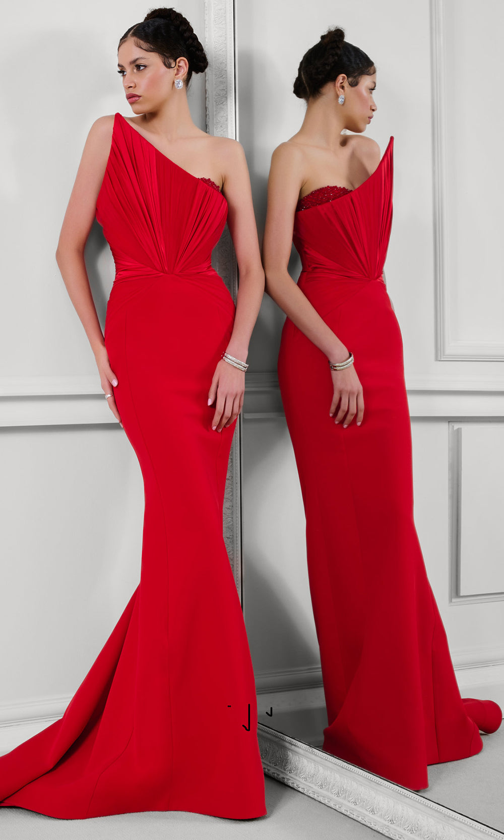 MNM Couture F03100 - Pleated Bodice Strapless Asymmetric Gown Formal Gowns