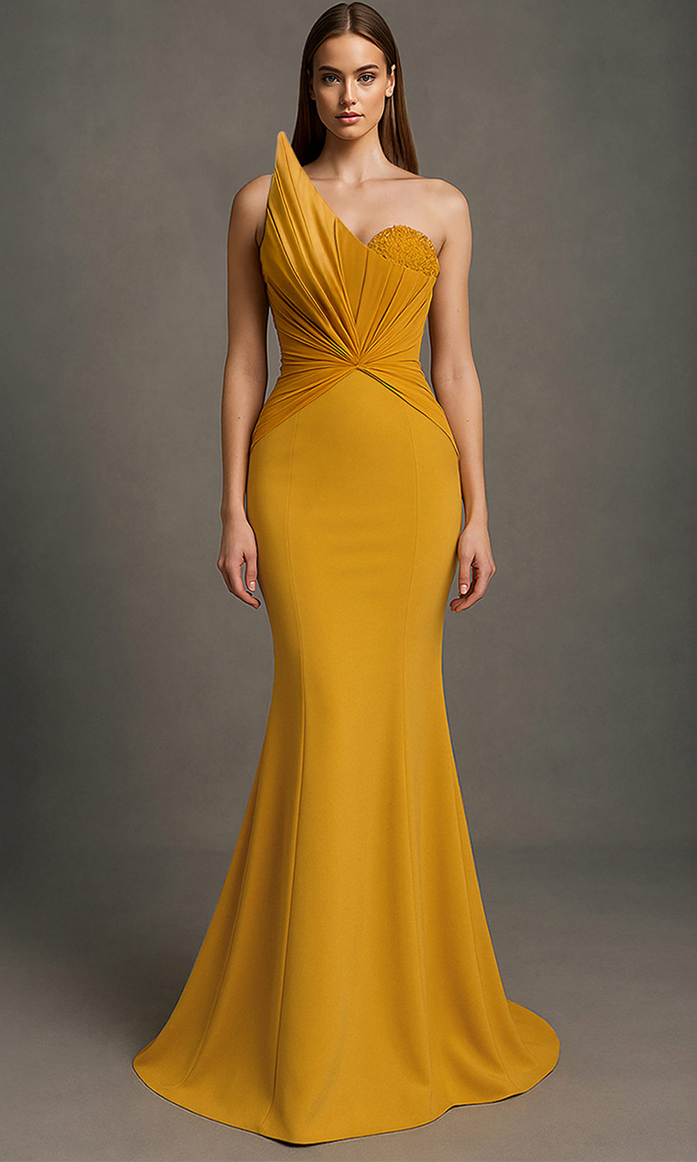 MNM Couture F03100 - Pleated Bodice Strapless Asymmetric Gown Formal Gowns