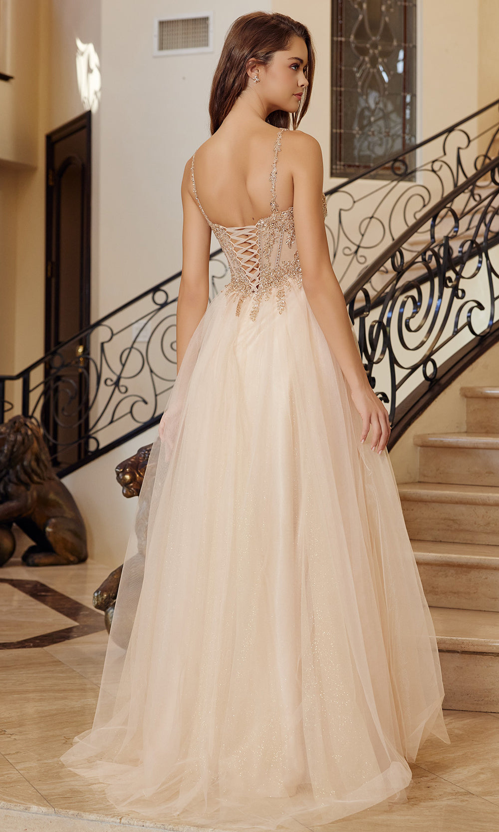 Nox Anabel F1726 - Spaghetti Strap Gown with Lace-Up Back Prom Dresses