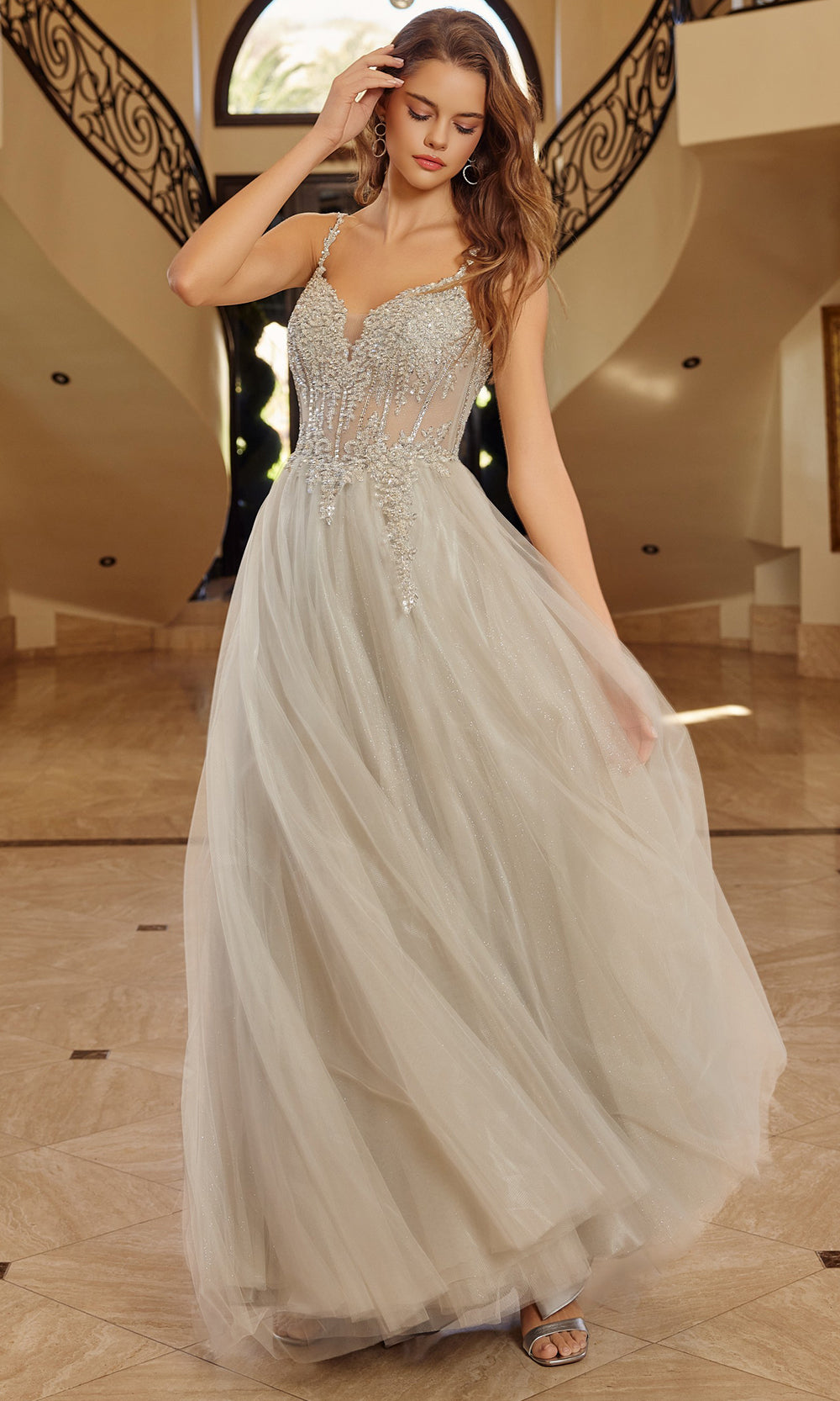 Nox Anabel F1726 - Spaghetti Strap Gown with Lace-Up Back Prom Dresses