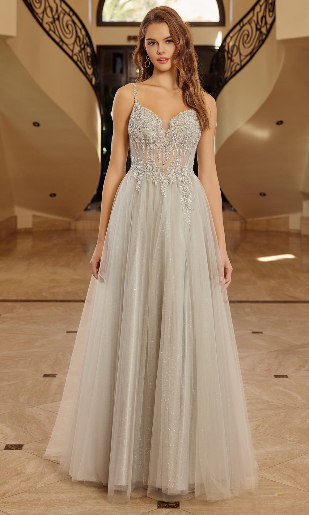 Nox Anabel F1726 - Spaghetti Strap Gown with Lace-Up Back Prom Dresses