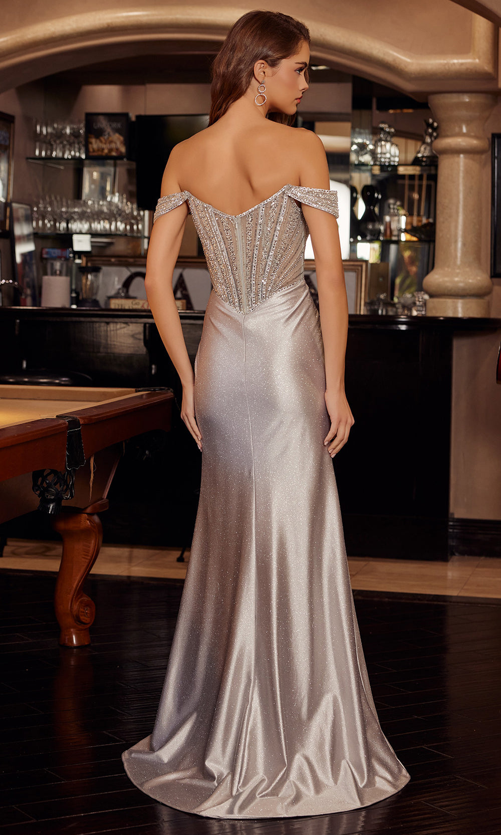 Nox Anabel F1727 - Satin Gown with High Slit and Corset Bodice Prom Dresses