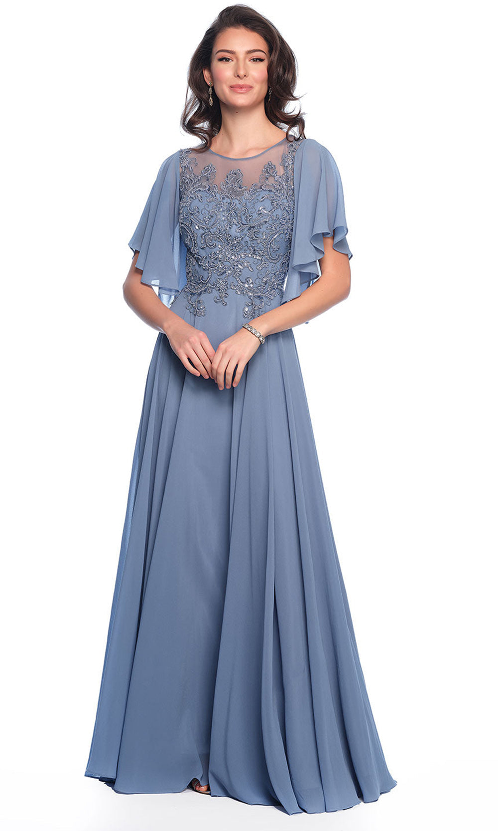 Dave & Johnny 11676W - Flutter Sleeve Embellished A-Line Dress Mother of the Bride Dresses