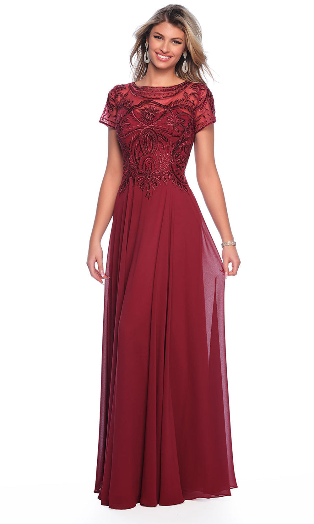 Dave & Johnny A9071W - Illusion Neck Ornate Bodice Flowing Dress Prom Dresses