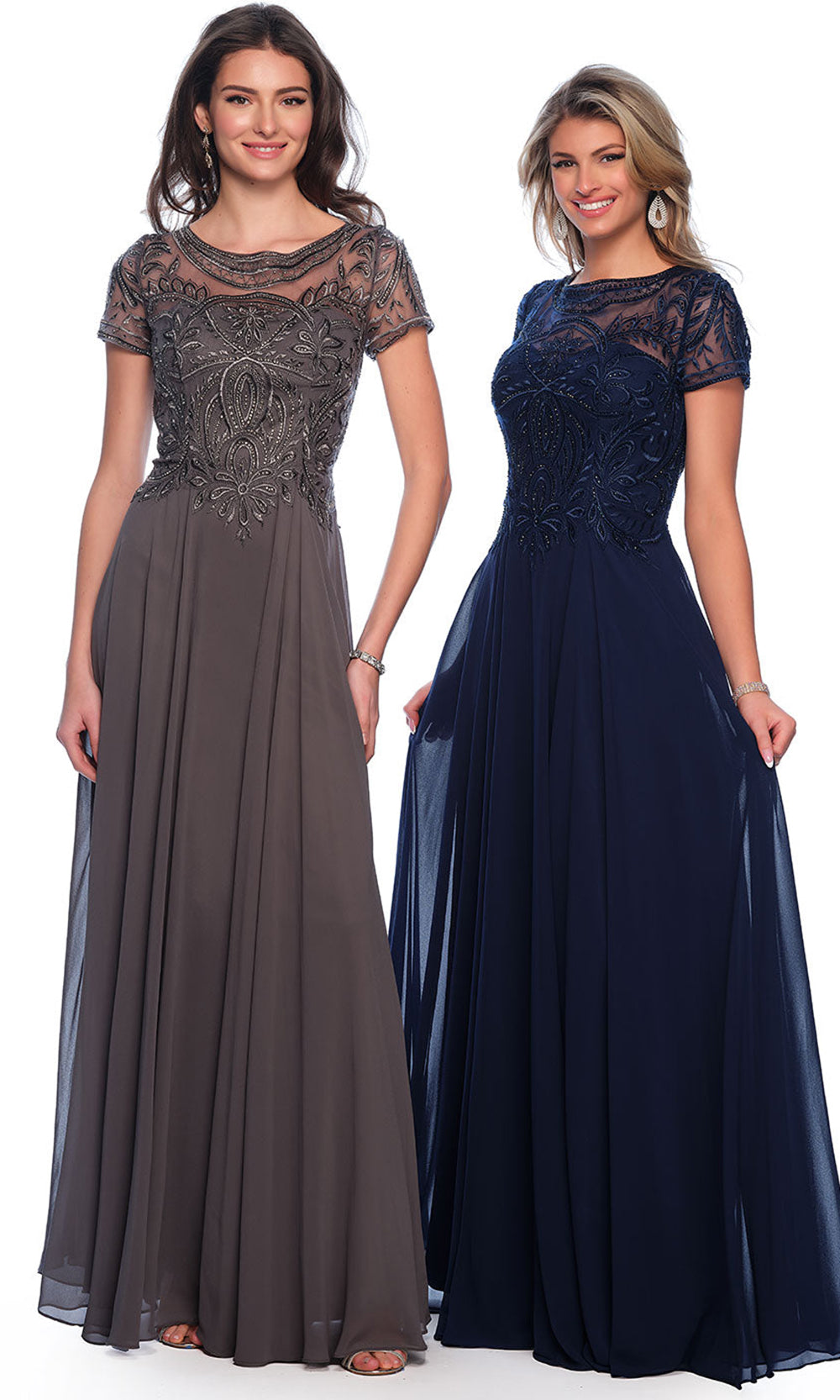 Dave & Johnny A9071W - Illusion Neck Ornate Bodice Flowing Dress Prom Dresses