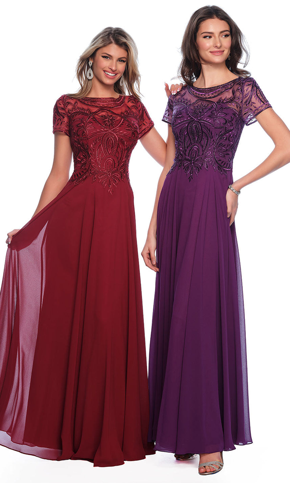 Dave & Johnny A9071W - Illusion Neck Ornate Bodice Flowing Dress Prom Dresses
