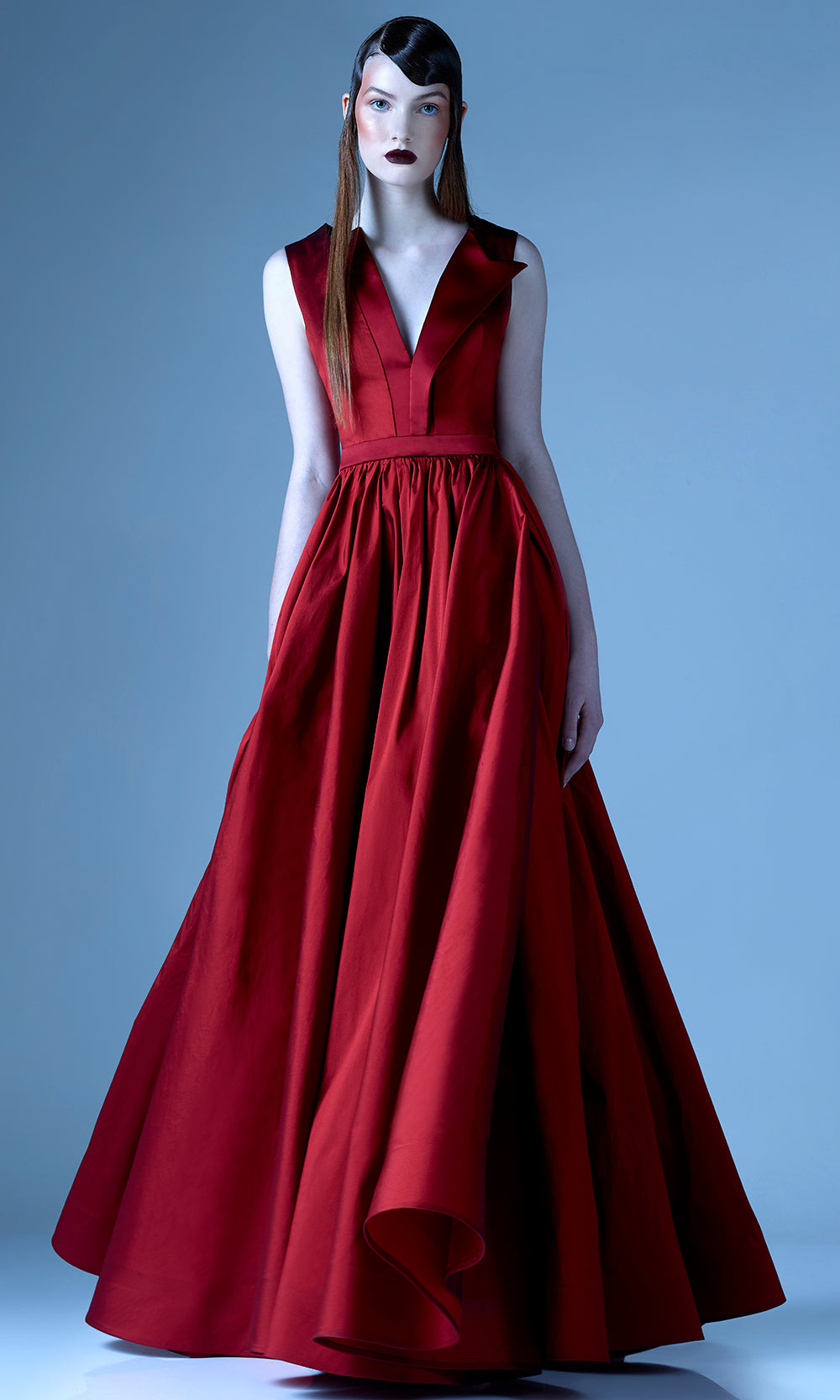 MNM COUTURE G0933 - Sleeveless Gathered A-Line Dress Evening Dresses in Navy Red