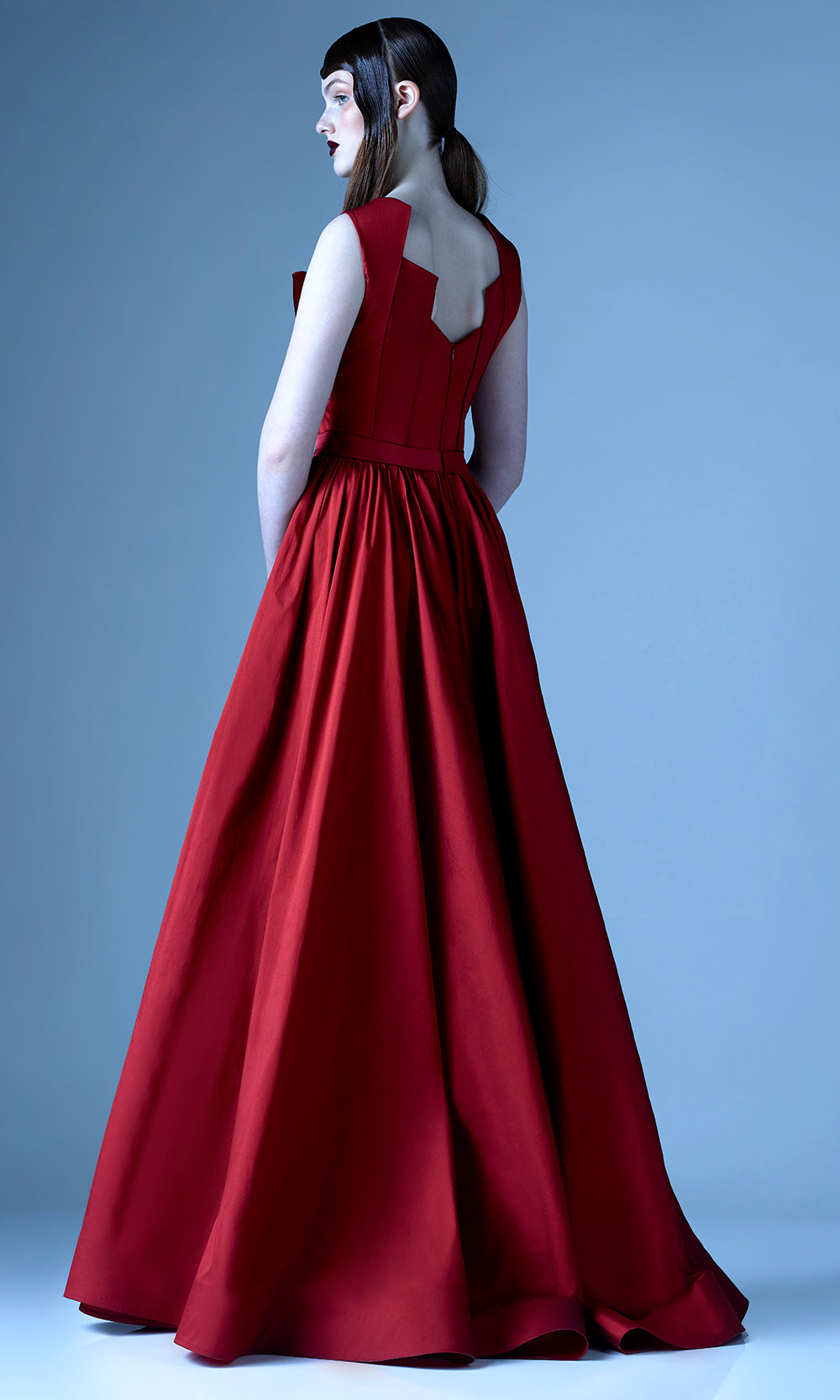 MNM COUTURE G0933 - Sleeveless Gathered A-Line Dress Evening Dresses in Navy Red