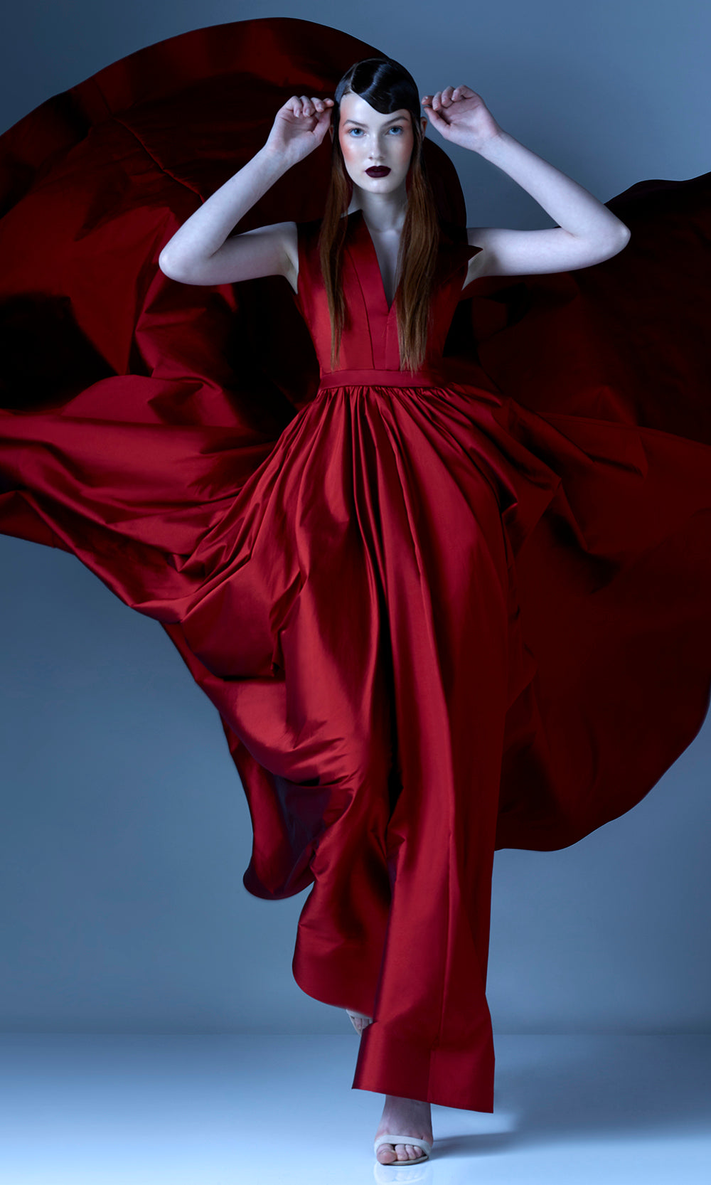 MNM COUTURE G0933 - Sleeveless Gathered A-Line Dress Evening Dresses in Navy Red