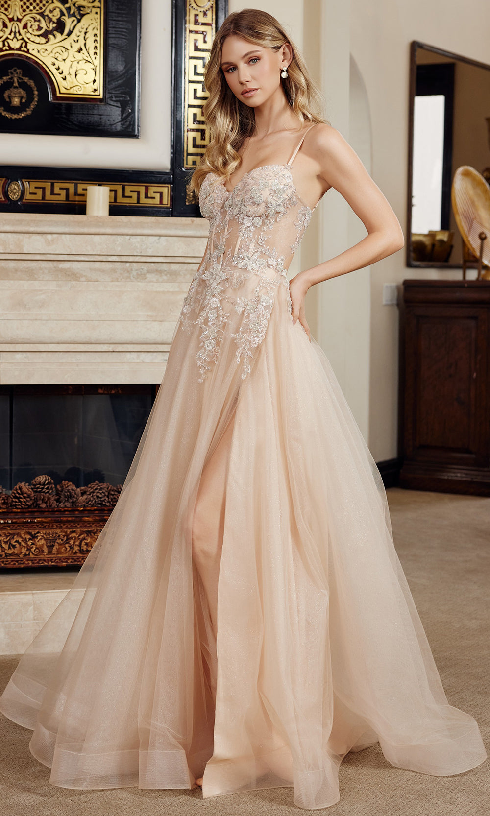Nox Anabel G1787 - Floral Applique Corset Back Evening Dress Prom Dresses