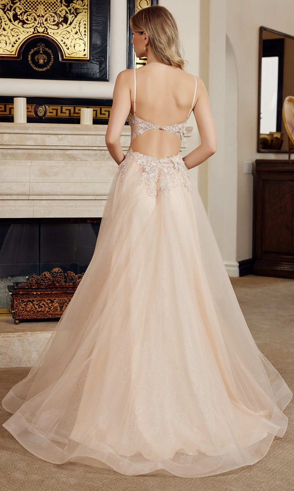 Nox Anabel G1787 - Floral Applique Corset Back Evening Dress Prom Dresses