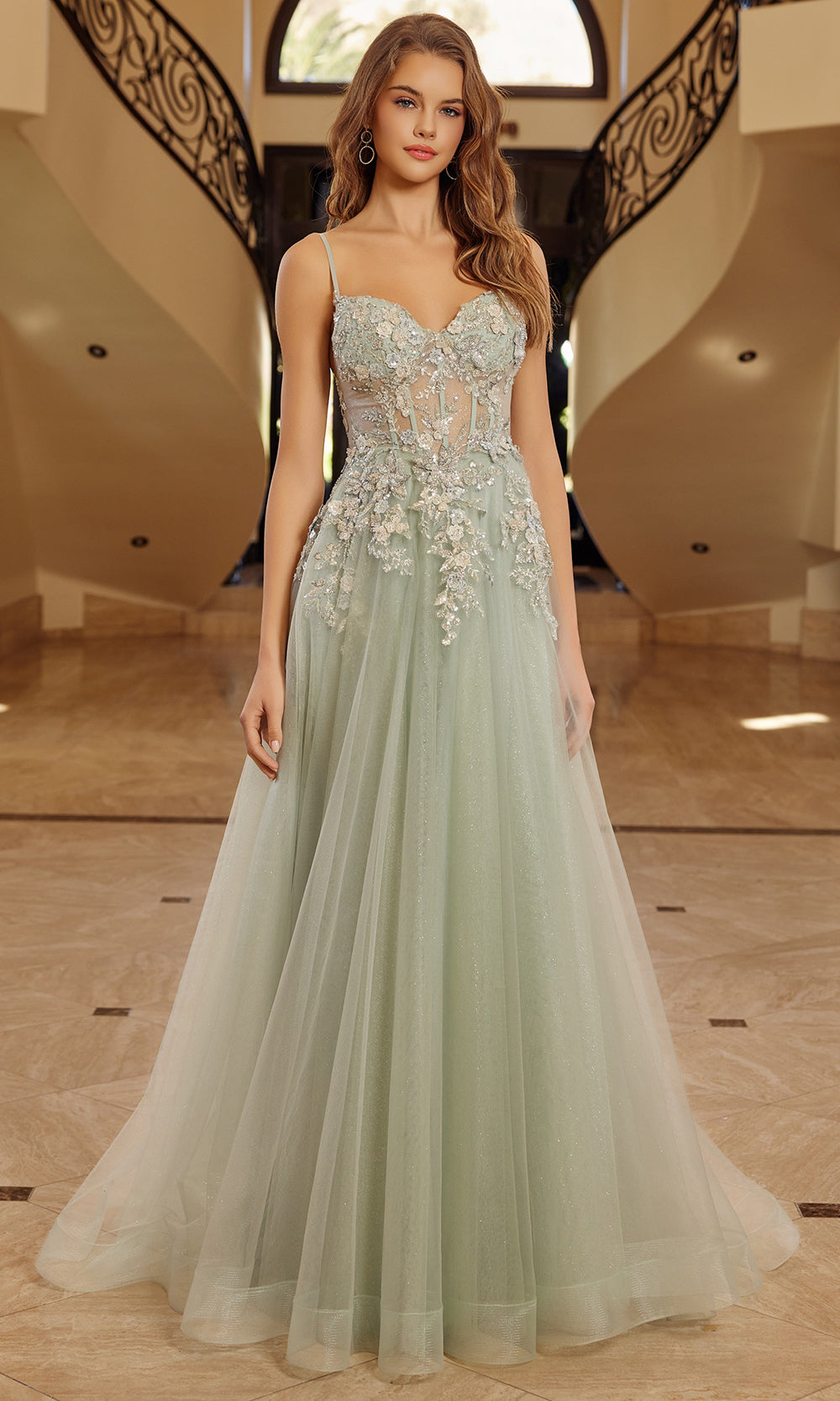 Nox Anabel G1787 - Floral Applique Corset Back Evening Dress Prom Dresses