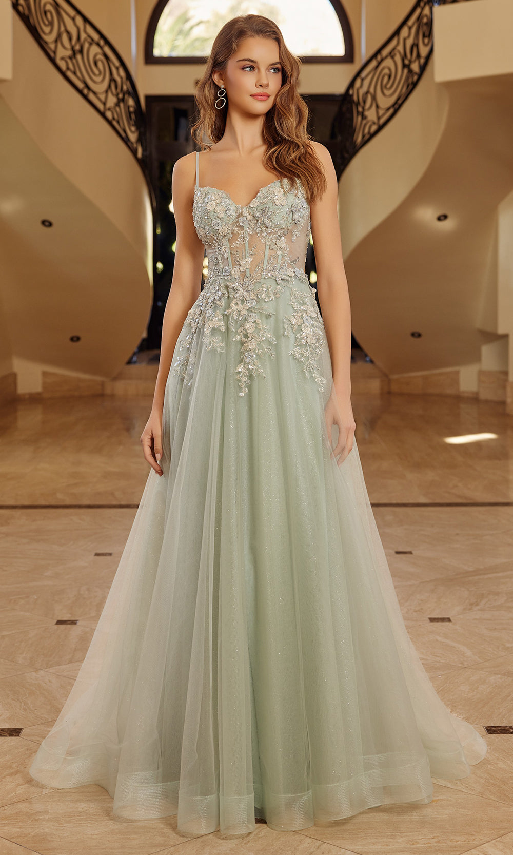 Nox Anabel G1787 - Floral Applique Corset Back Evening Dress Prom Dresses