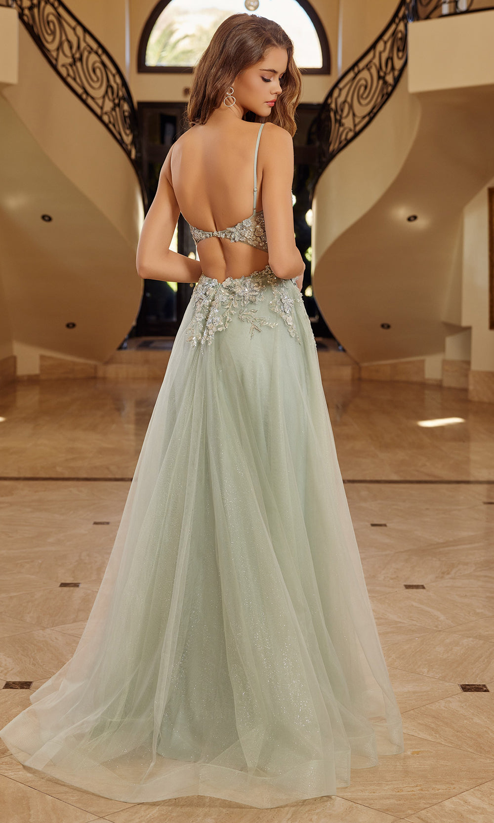 Nox Anabel G1787 - Floral Applique Corset Back Evening Dress Prom Dresses