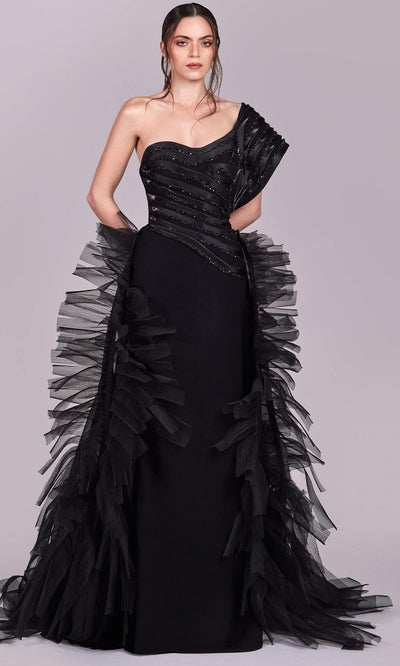 MNM Couture G1812 - Pleated Organza Asymmetric Evening Gown Evening Dresses