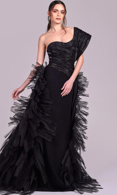MNM Couture G1812 - Pleated Organza Asymmetric Evening Gown Evening Dresses