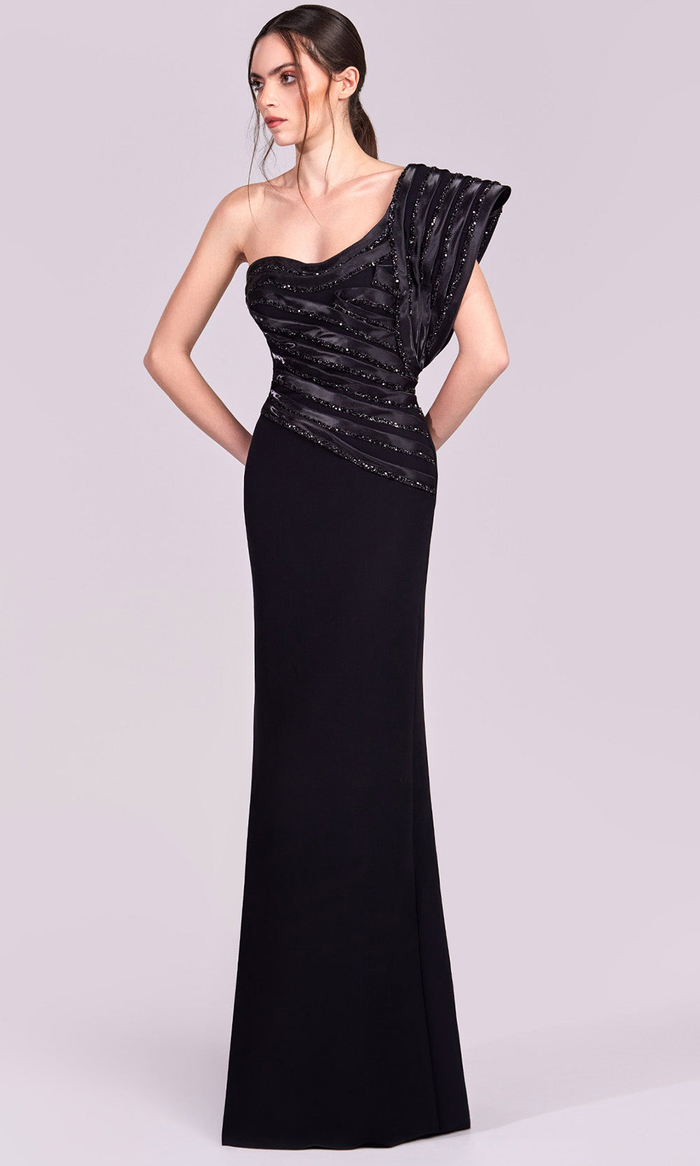 MNM Couture G1812 - Pleated Organza Asymmetric Evening Gown Evening Dresses