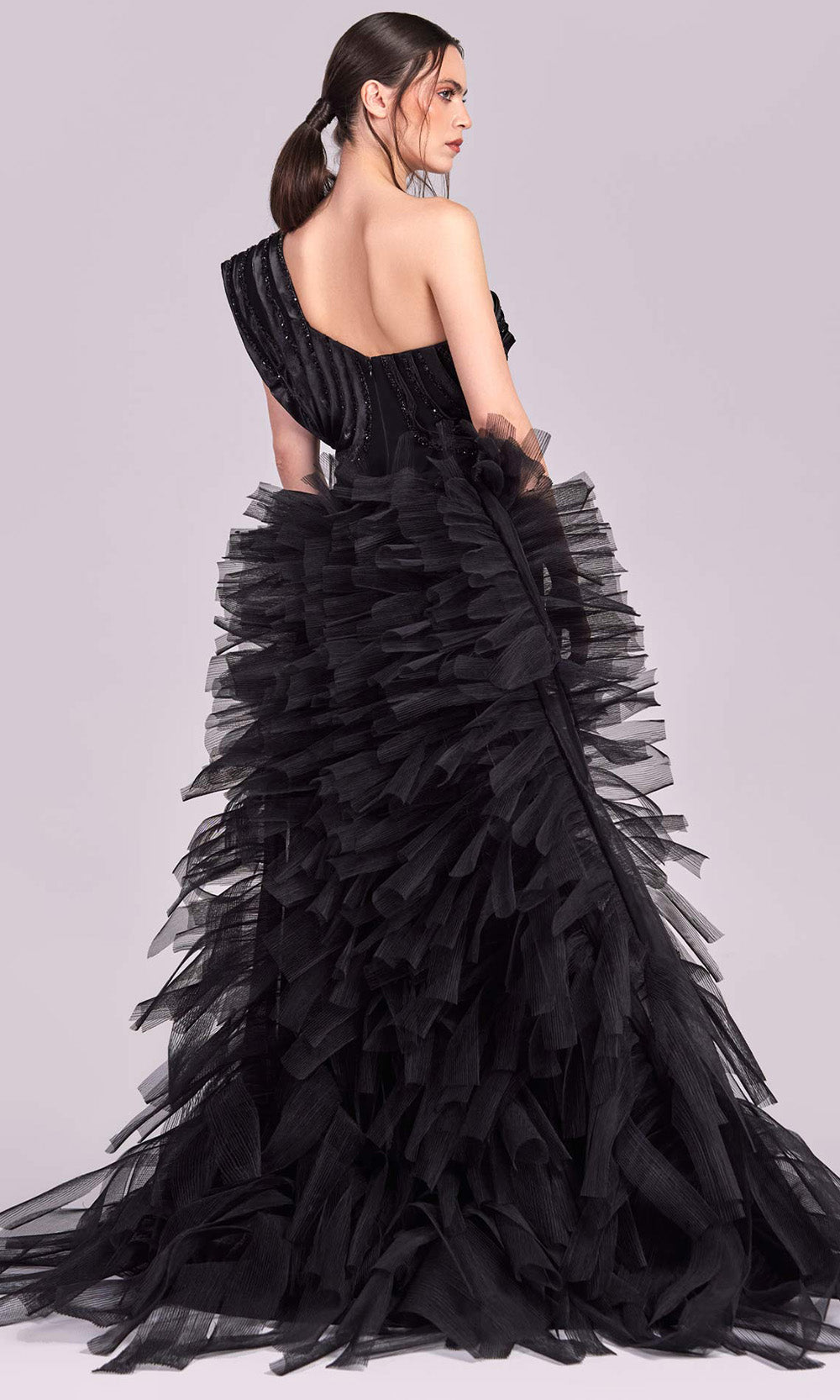 MNM Couture G1812 - Pleated Organza Asymmetric Evening Gown Evening Dresses