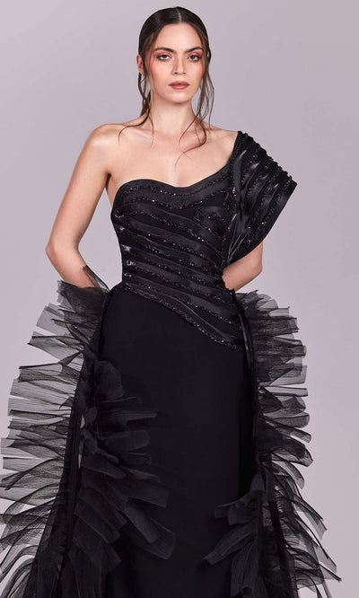 MNM Couture G1812 - Pleated Organza Asymmetric Evening Gown Evening Dresses