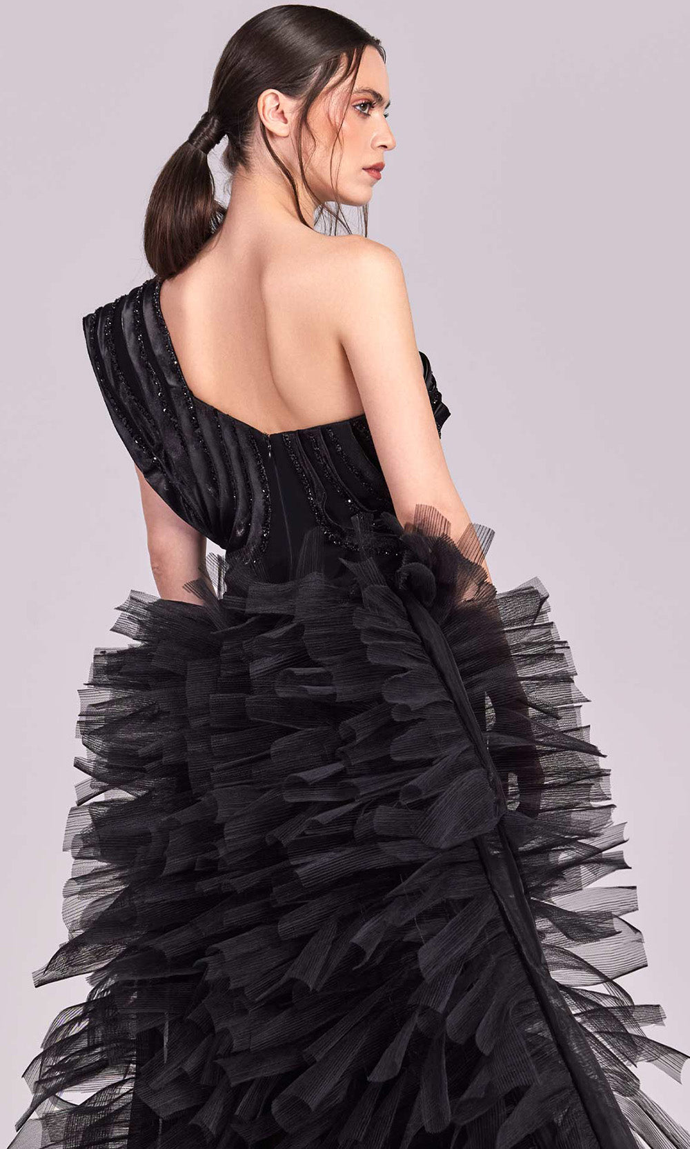MNM Couture G1812 - Pleated Organza Asymmetric Evening Gown Evening Dresses