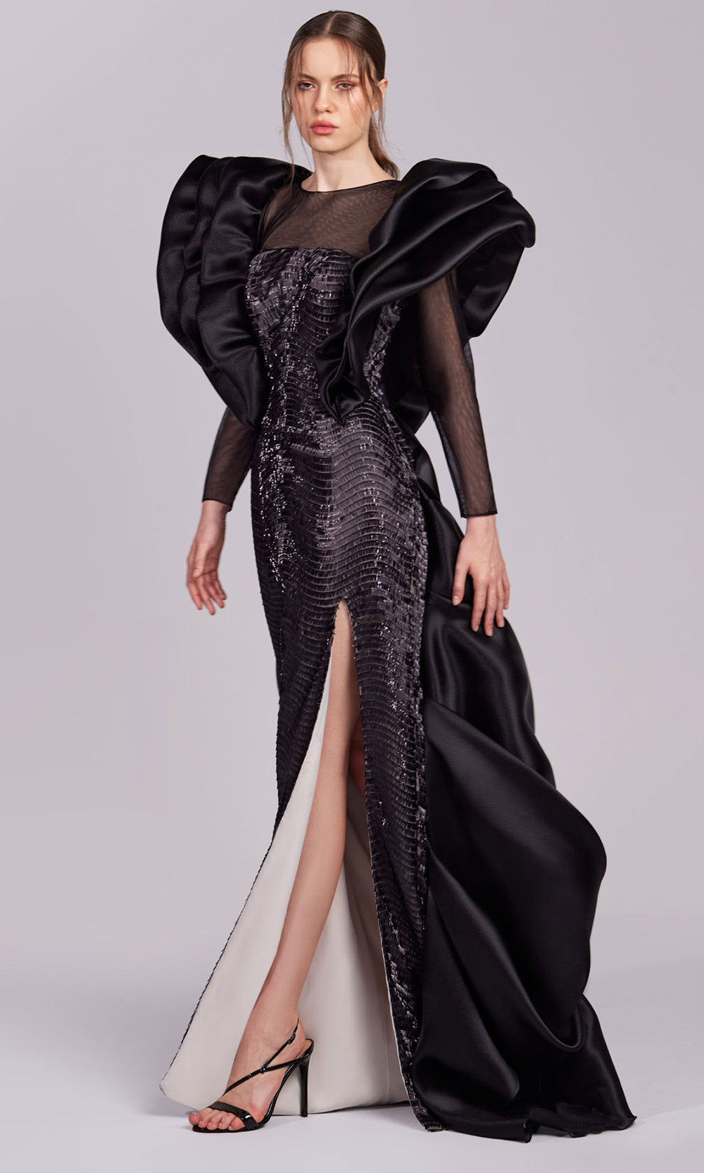 MNM Couture G1835 - Long Sleeve Evening Gown with Ruffle Evening Dresses