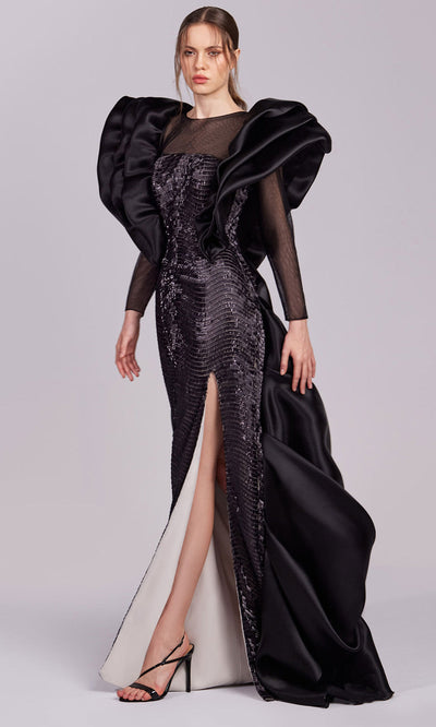 MNM Couture G1835 - Long Sleeve Evening Gown with Ruffle Evening Dresses