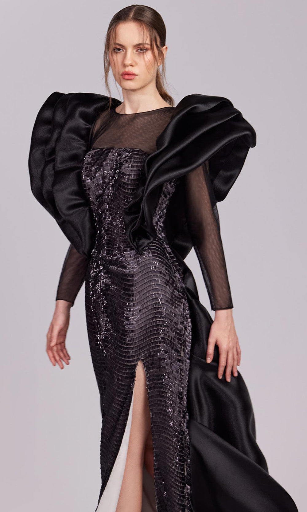 MNM Couture G1835 - Long Sleeve Evening Gown with Ruffle Evening Dresses
