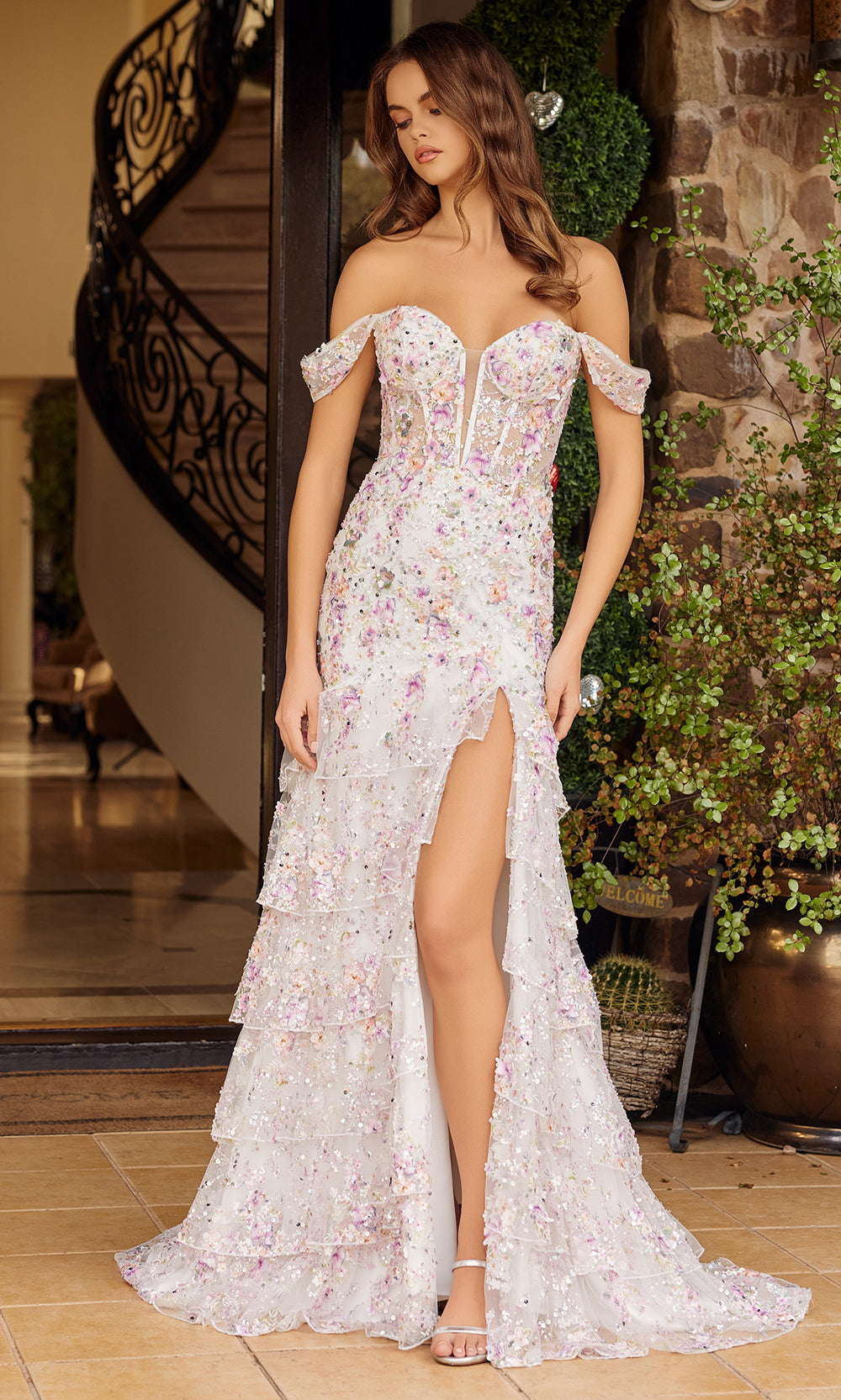 Nox Anabel G1916 - Lace Applique Slit Formal Dress Prom Dresses