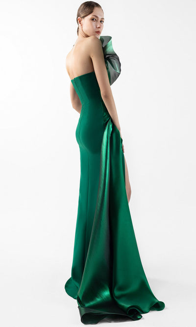 MNM Couture G2023 - Asymmetrical Metallic Swirl Column Gown Prom Dresses