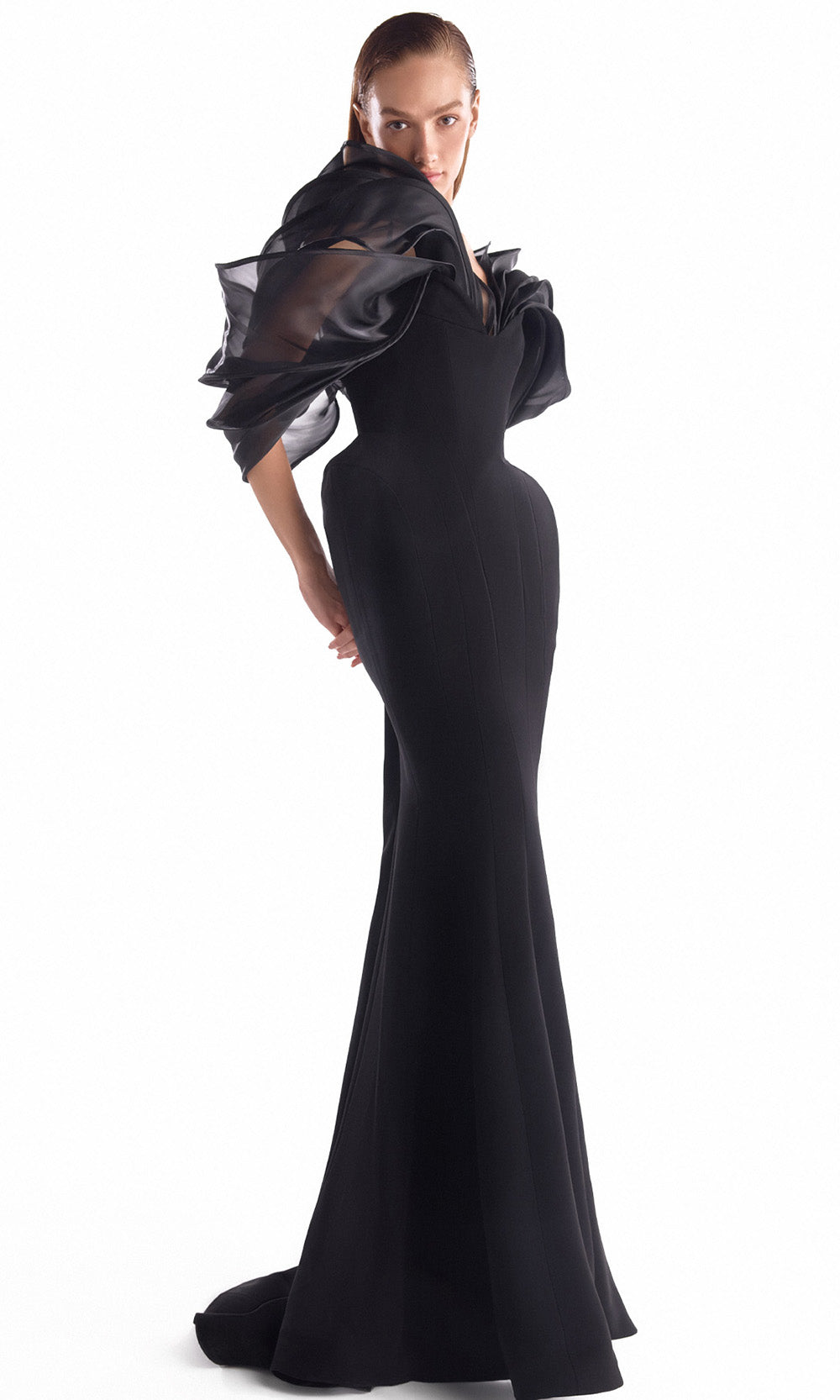 MNM COUTURE G2110 - V-Neckline Mermaid Glam Dress Pageant Dresses in Black 