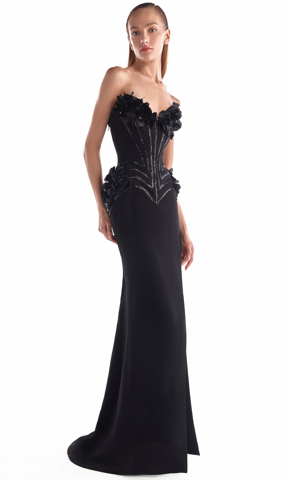 MNM COUTURE G2115 - Heart-Shaped Embellished Corset Long Gown Prom Dresses in Black 